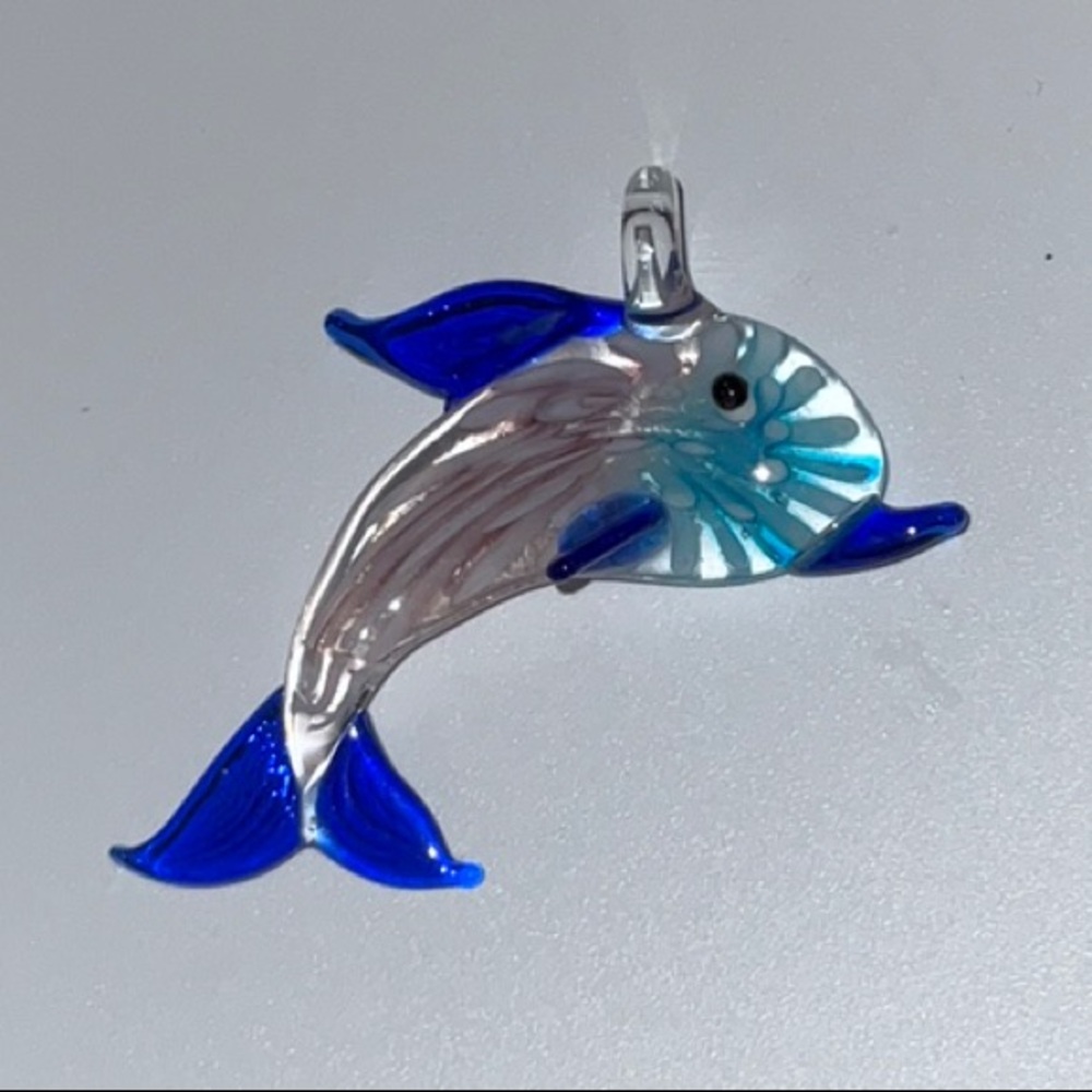 Fused Glass Dolphin Pendant Unsigned Modern
